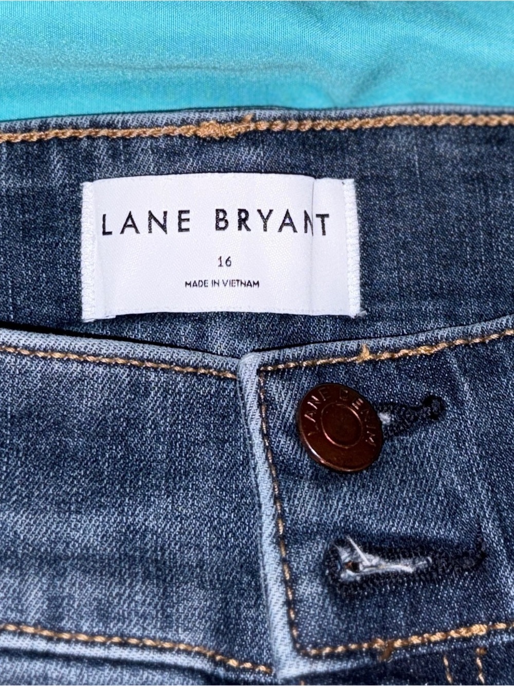 Lane Bryant Distressed Blue Denim Jeans with Contrast Stitching